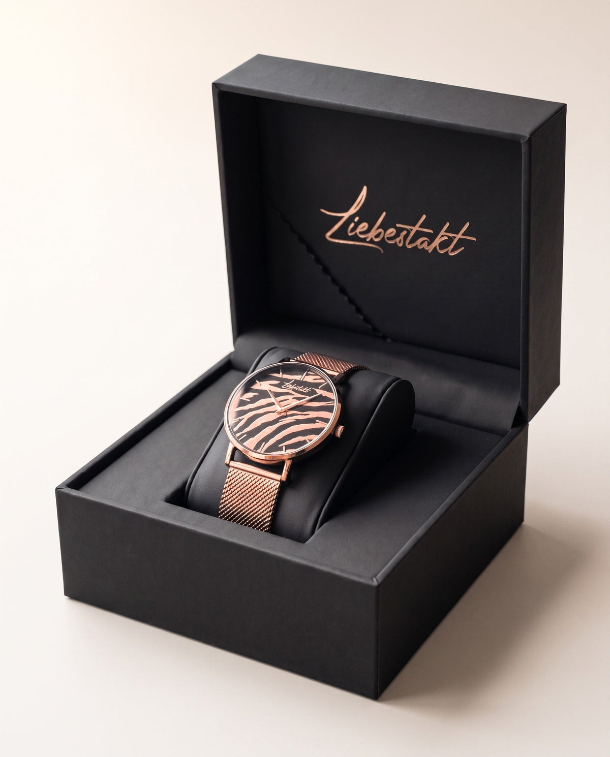 Liebestakt Wild Heart – Damenuhr Roségold Zebra
