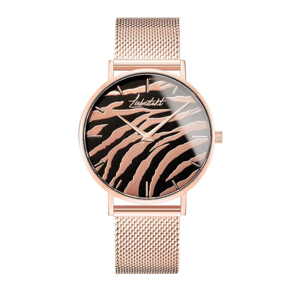 Liebestakt Uhr zebra Mesh armband rose wasserdicht 