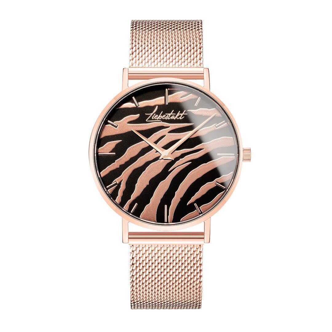 Liebestakt Uhr zebra Mesh armband rose wasserdicht 